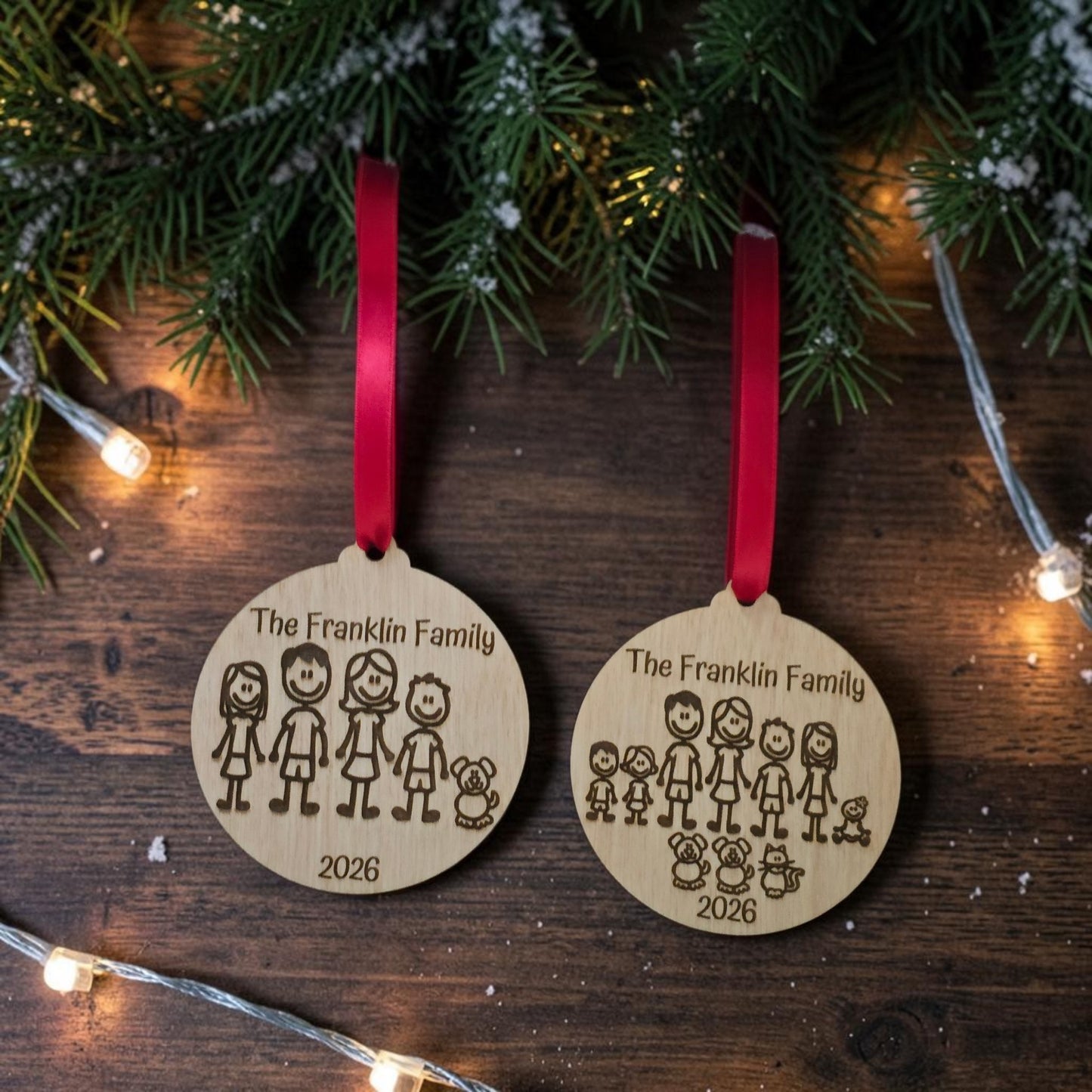 Cartoon stick figure family Christmas Ornament Personalized max 8 people