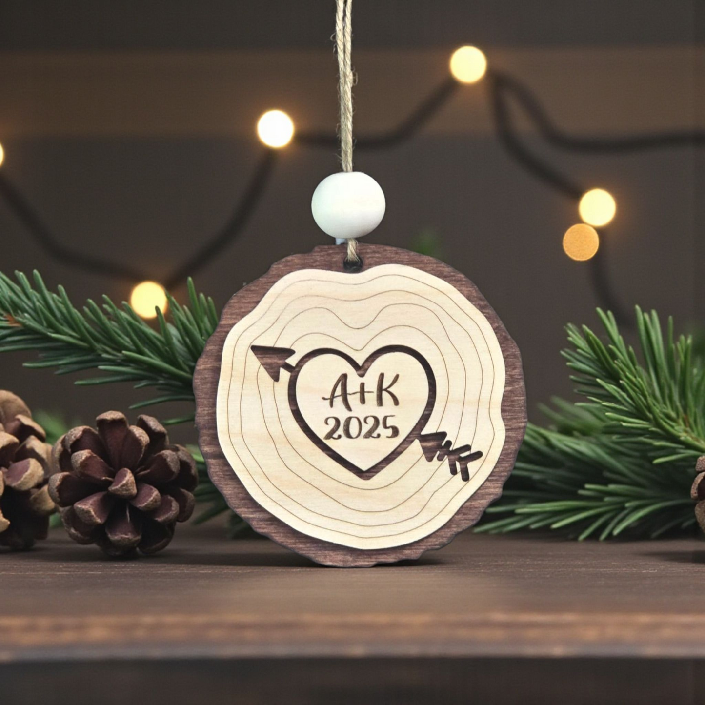 Heart Wood Slice Christmas Ornament Personalized