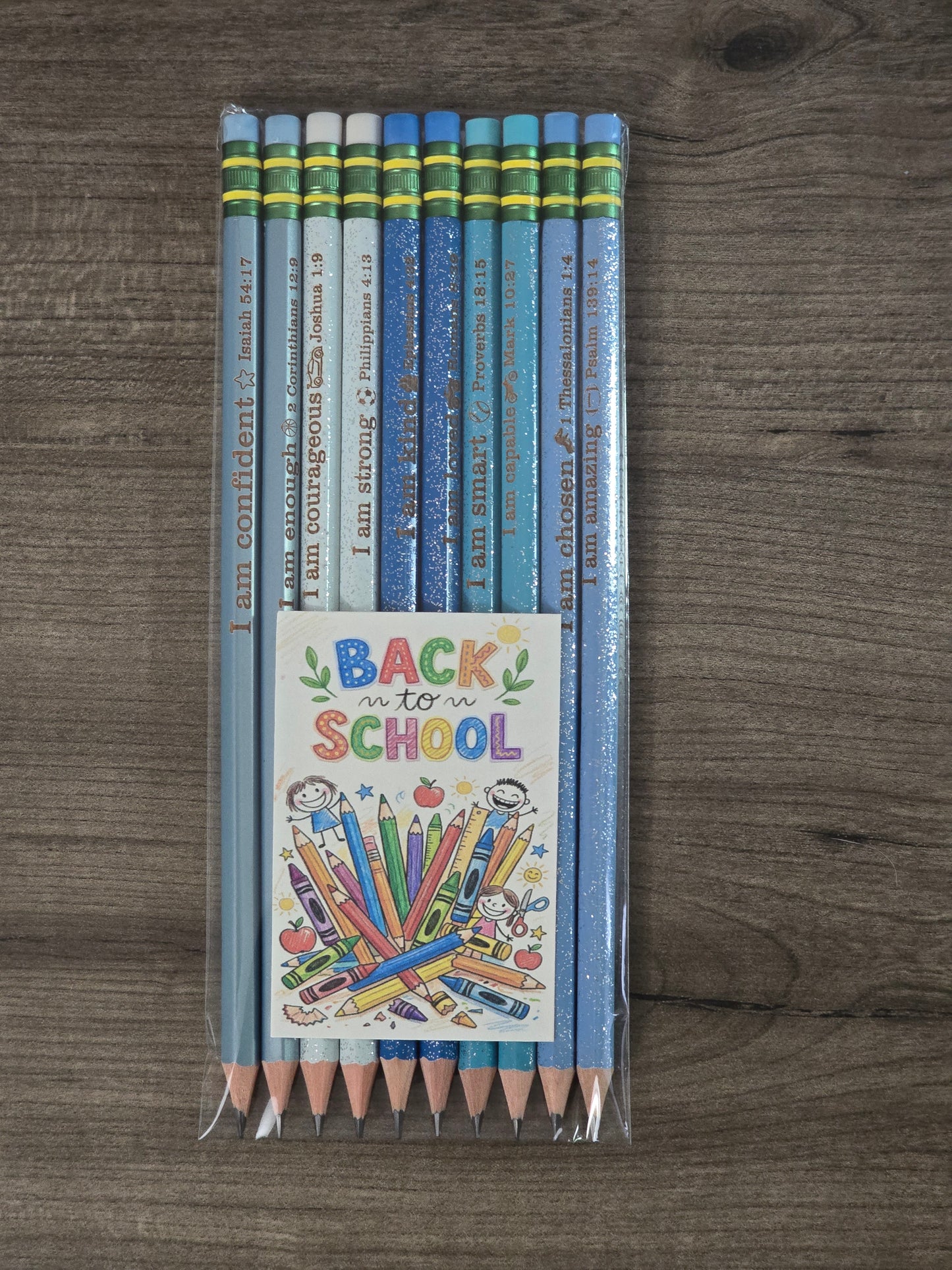 I am School Pencils Pastel, blue glitter, yellow