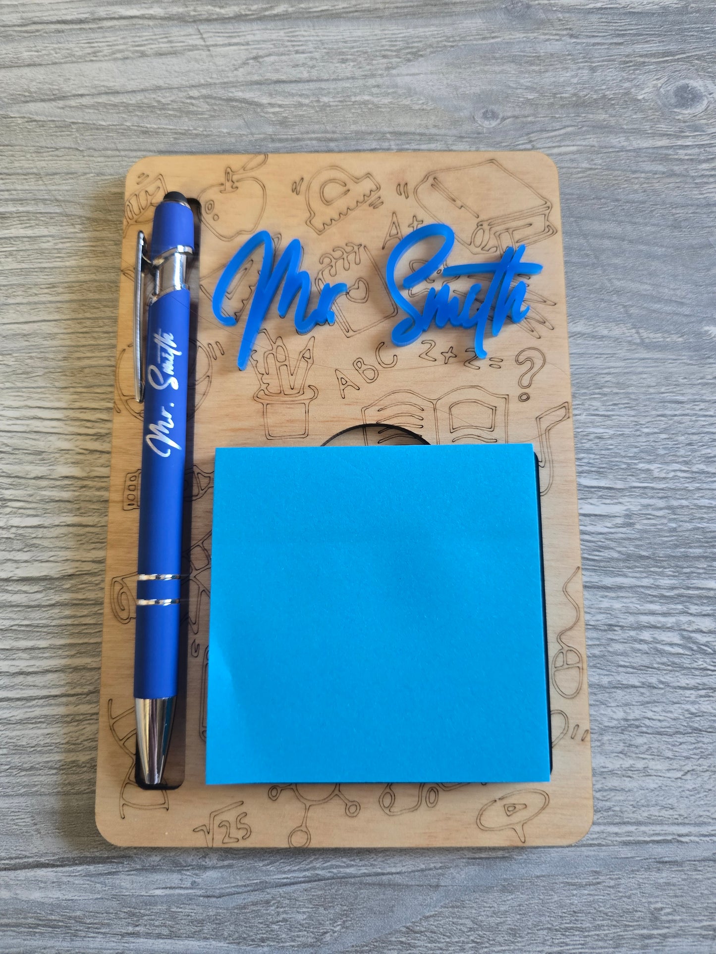 Flower and school theme sticky notepad holder with pen personalized teacher