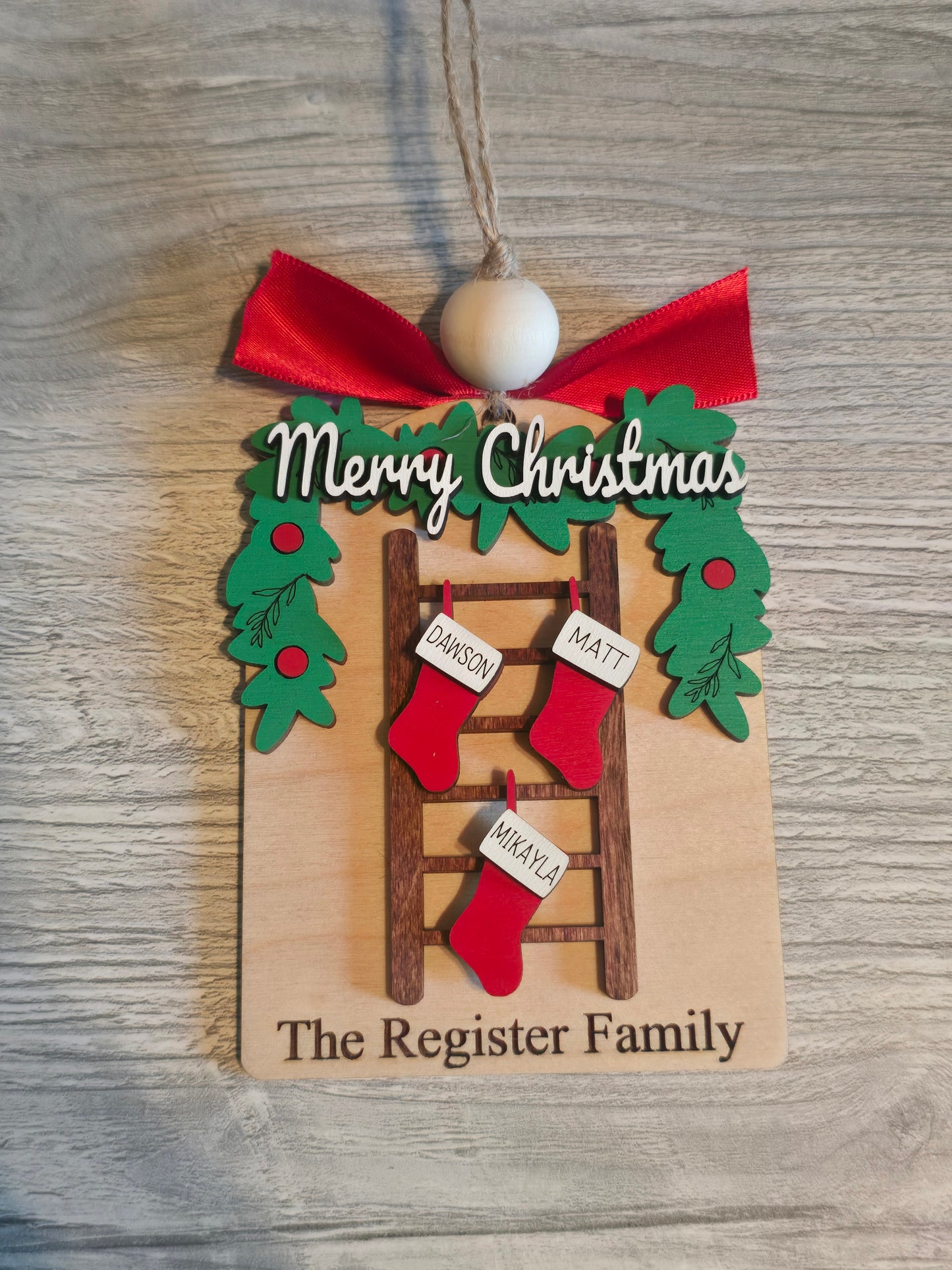 Ladder stocking wreath Merry Christmas Ornament Personalized
