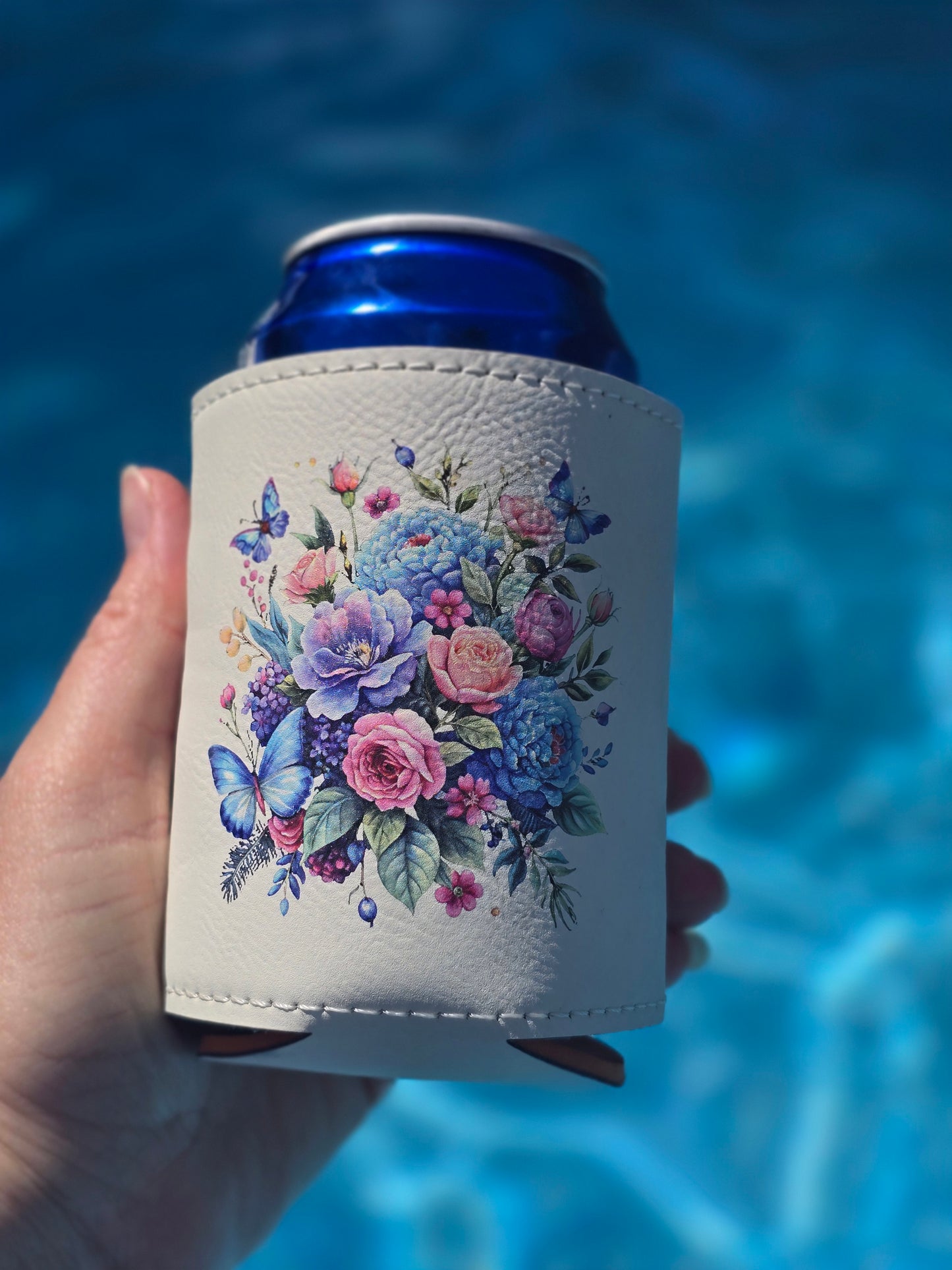 Floral butterfly can koozie holder