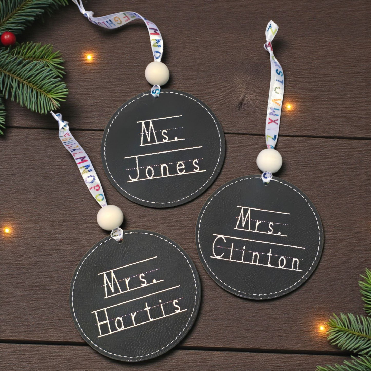 Teacher chalkboard leatherette Christmas Ornament Personalized