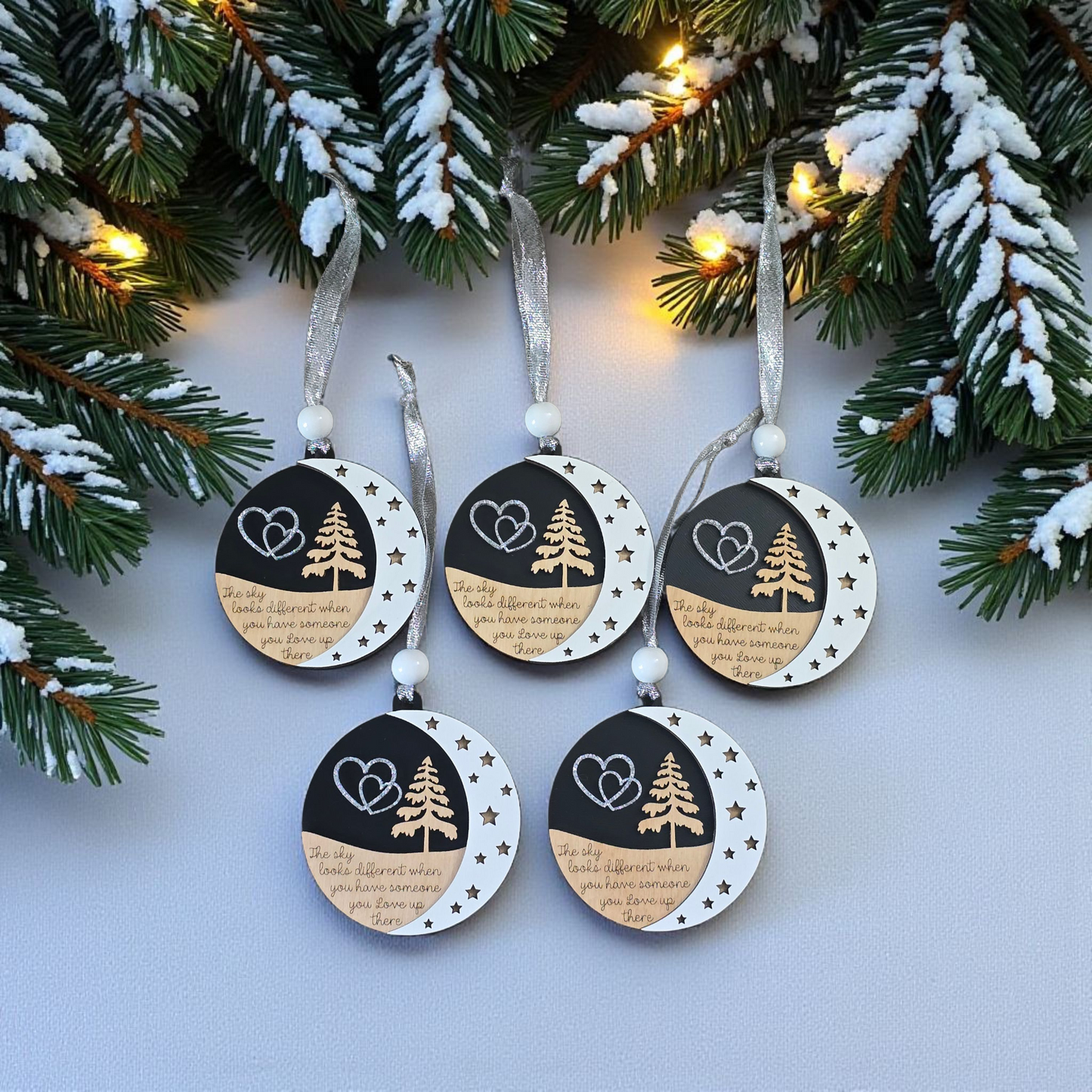 Moon version The sky looks different when you have someone you love up there Memorial Christmas Ornament heart in sky