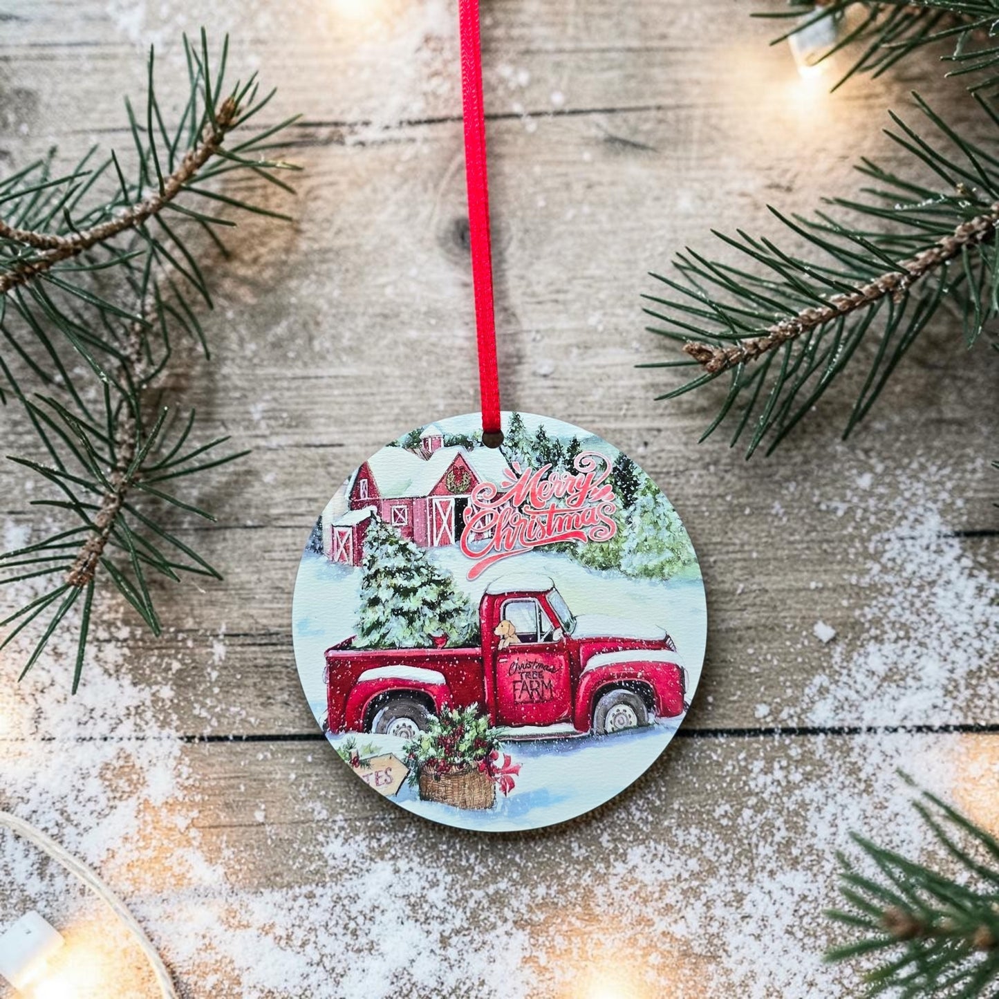 UV printed Merry Christmas Truck Christmas Ornament