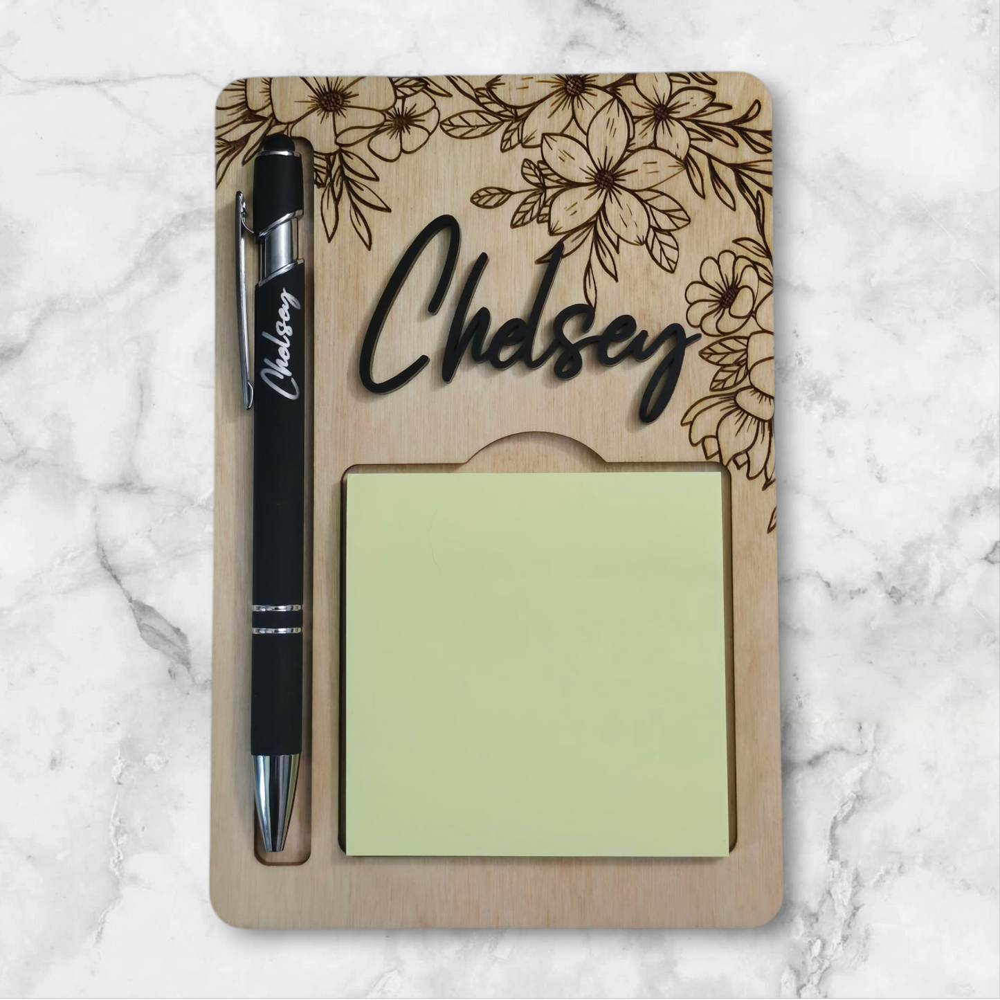 Flower sticky note holder with pen personalized