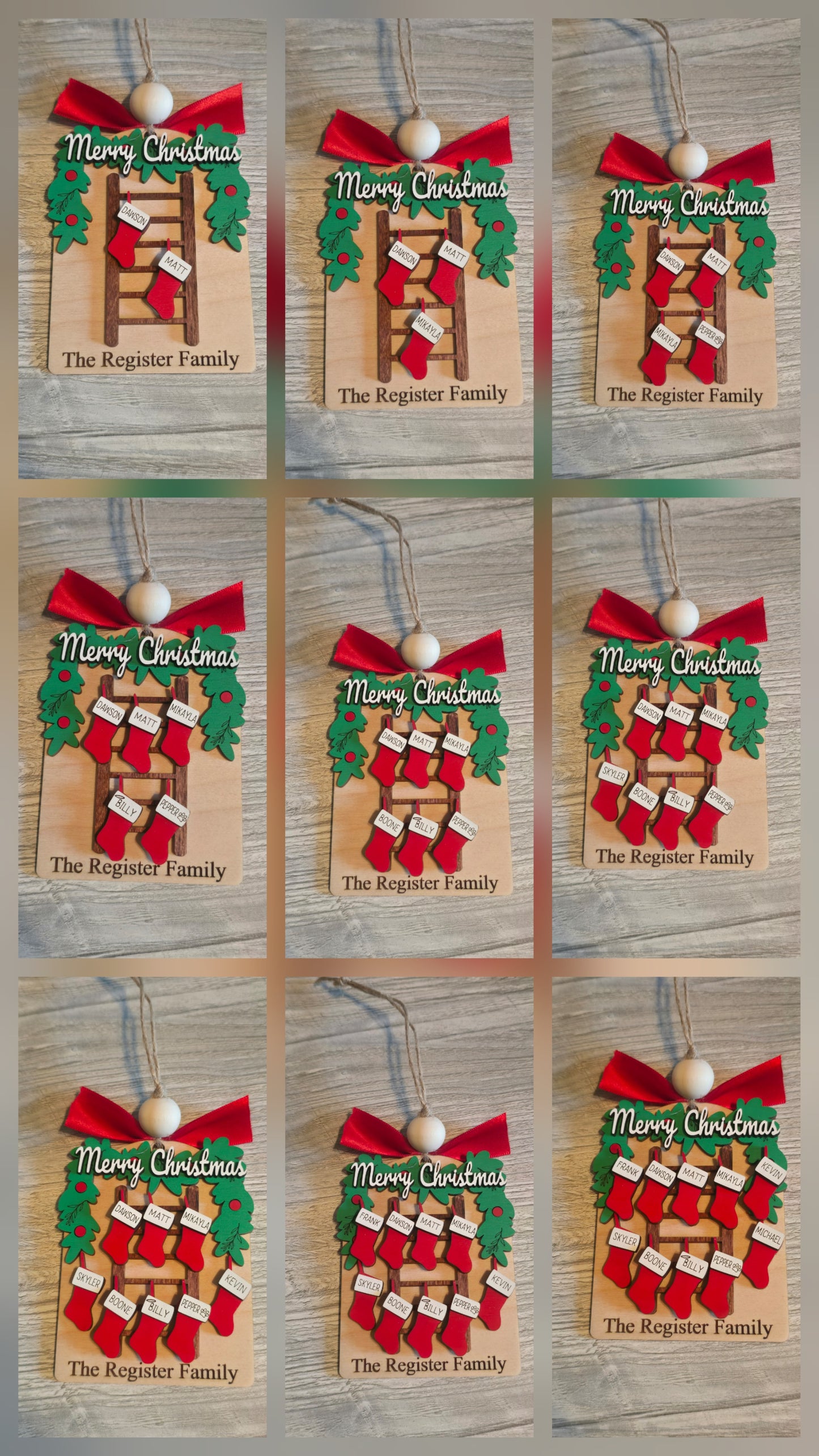 Ladder stocking wreath Merry Christmas Ornament Personalized