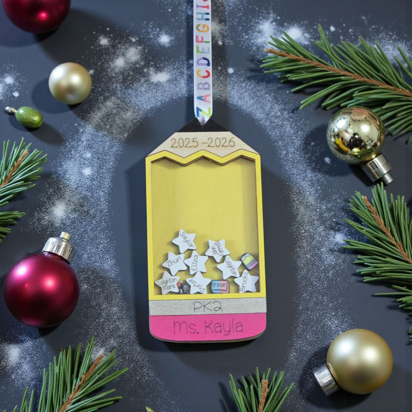 Pencil Shaker Christmas Ornament or magnet Personalized