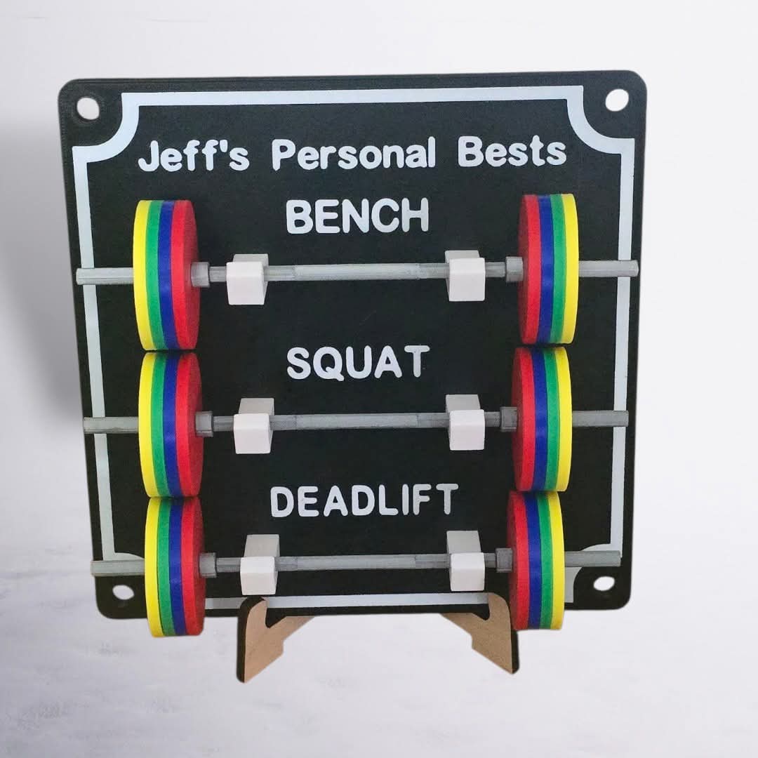3D printed Personal Bests weight Set personalized