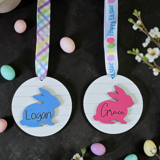 Easter Bunny shiplap tag ornament personalized