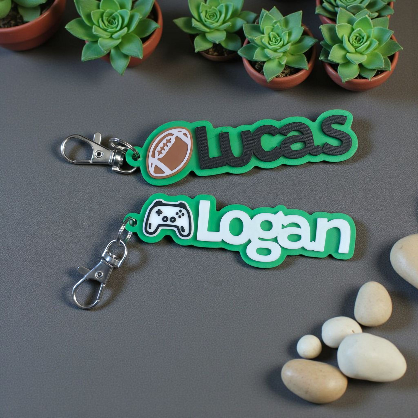 3D printed keychain, Christmas Ornament, stocking tag, bag tag with icon personalized