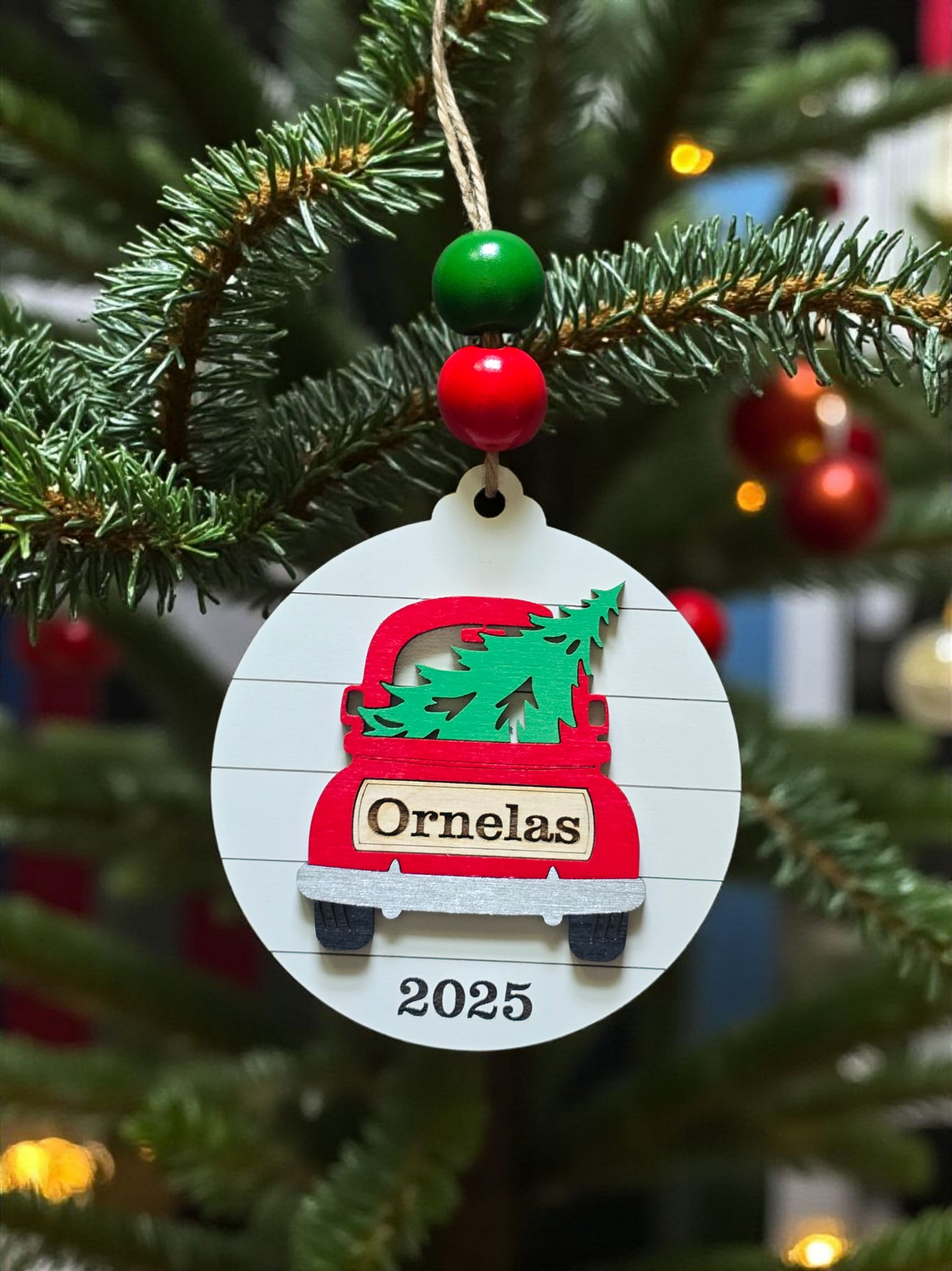 Truck name shiplap Christmas Ornament Personalized