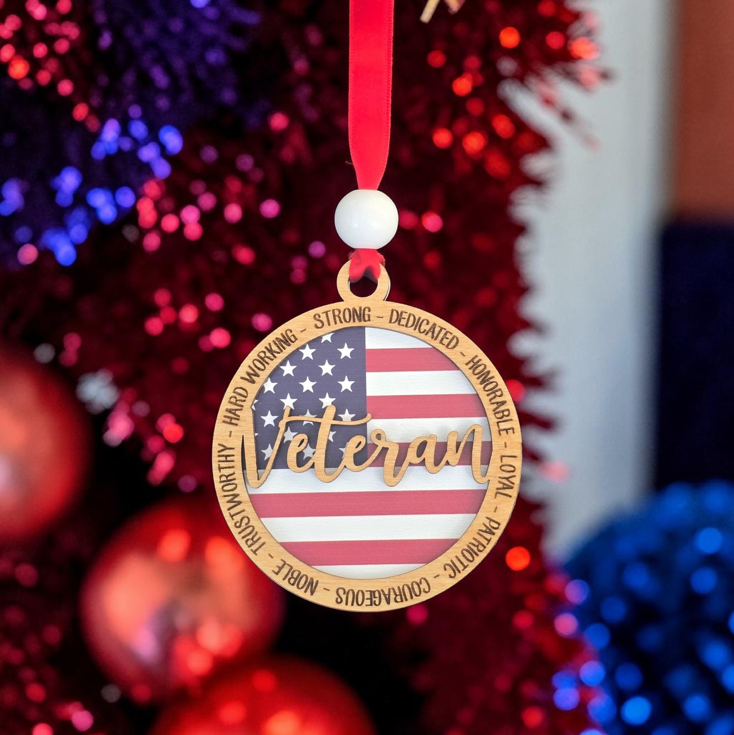 UV printed Veteran 2 layer ornament