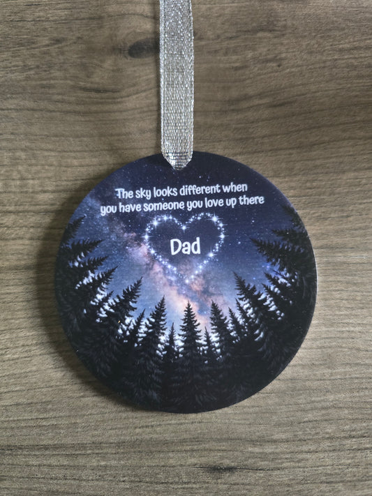 UV printed Trees around bottom The sky looks different when you have someone you love up there personalized Memorial Christmas Ornament