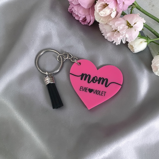 Mom acrylic keychain with kids names personalized