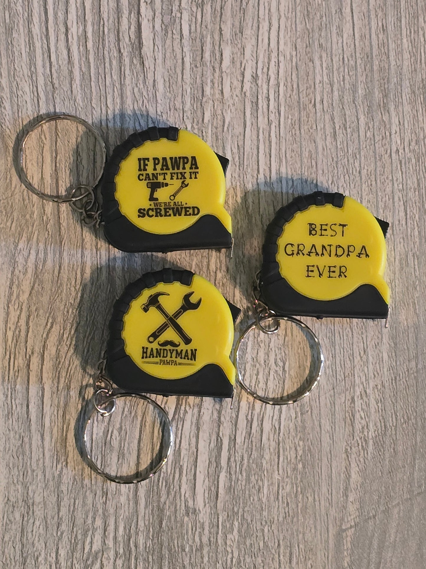 UV printed Father's Day yellow measuring tape small keychain multiple choices personalized