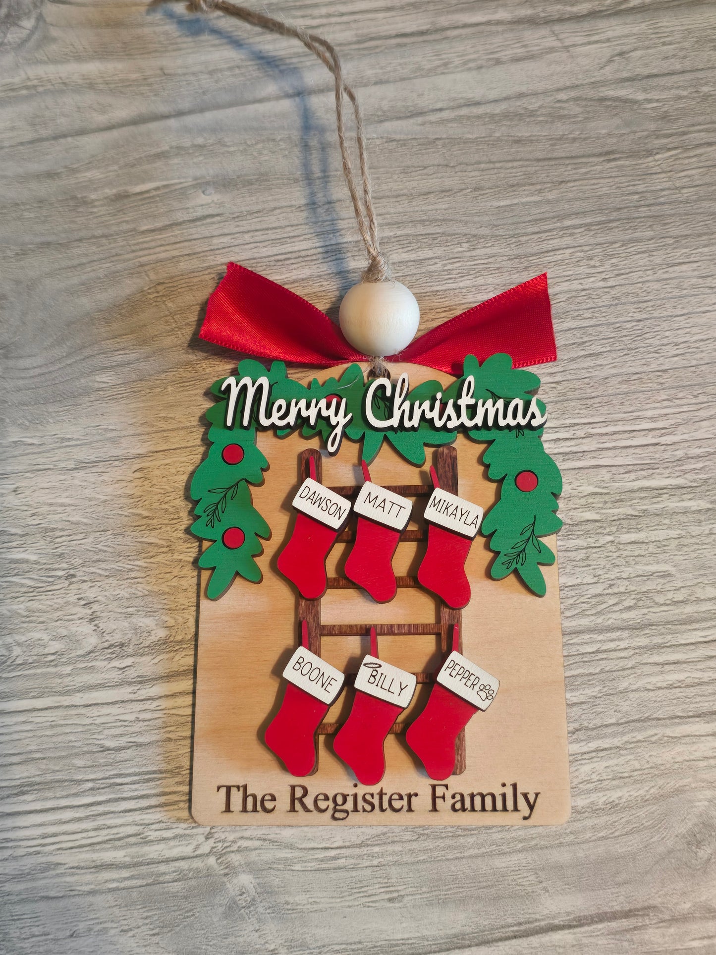 Ladder stocking wreath Merry Christmas Ornament Personalized
