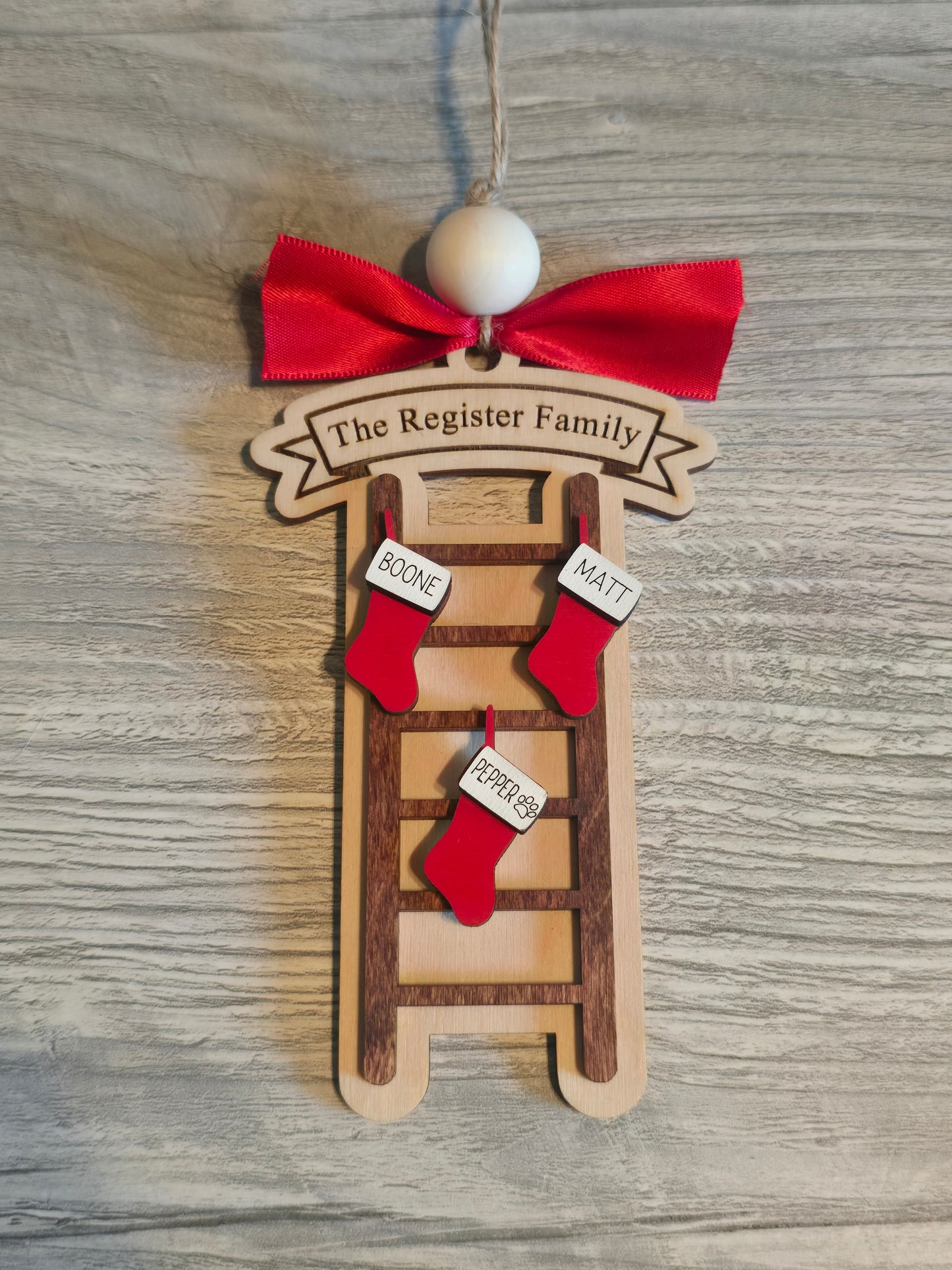 Ladder stocking Christmas Ornament Personalized