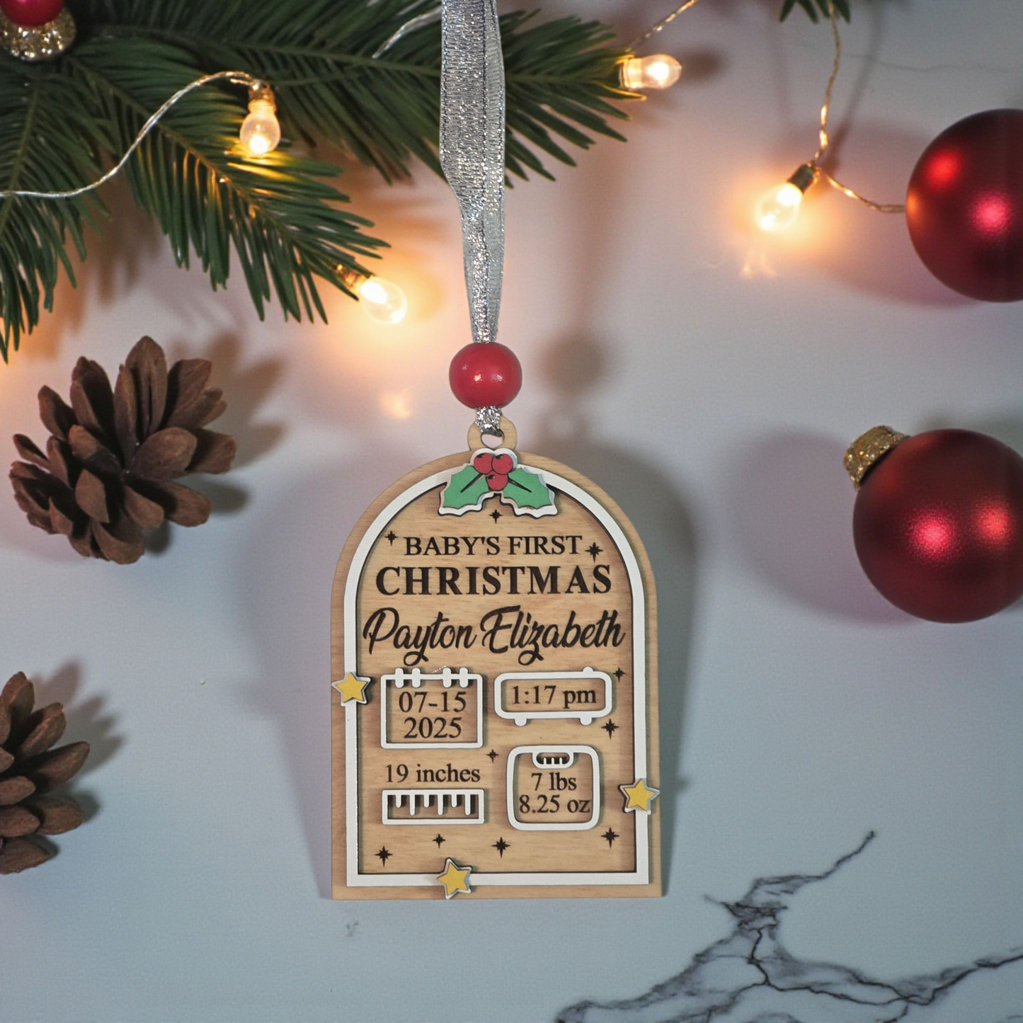 Baby's First Christmas Christmas Ornament Personalized with stats