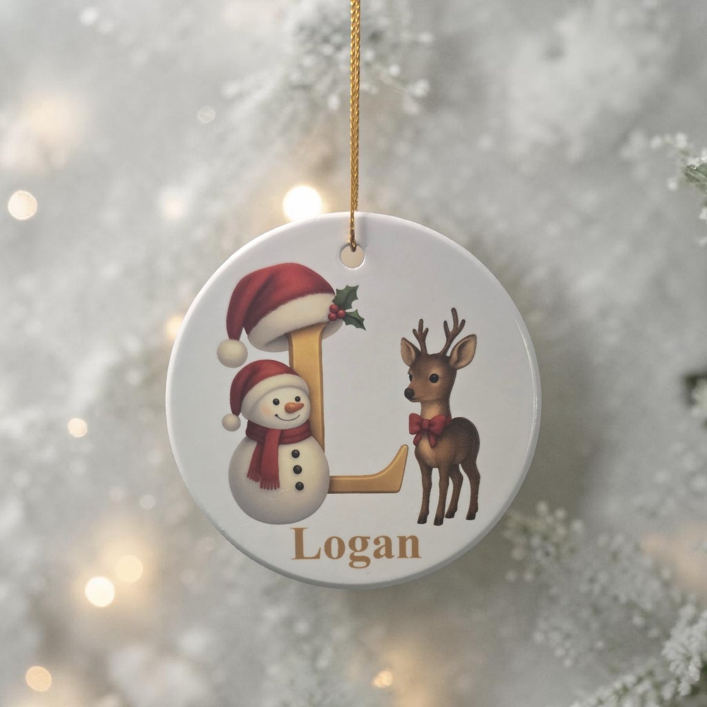 UV printed ceramic snowman reindeer letter with personalized name