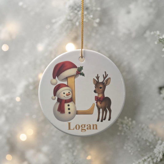 UV printed ceramic snowman reindeer letter with personalized name