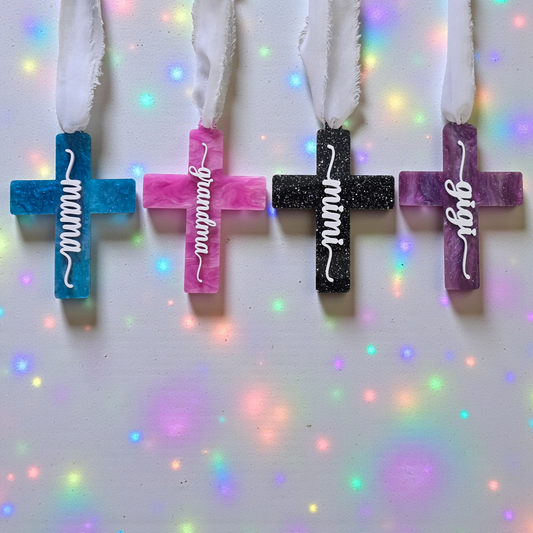 Personalized Acrylic Cross car charm or ornament