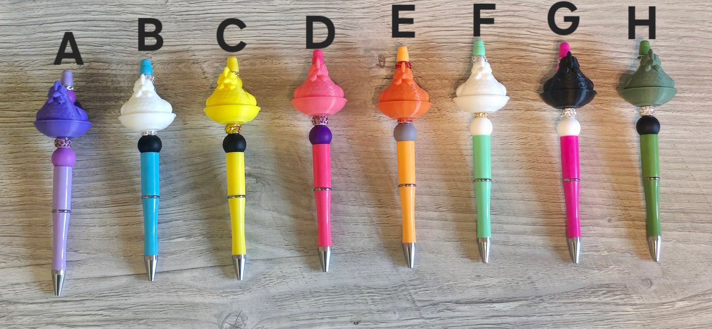 Hen on a pen beaded pen