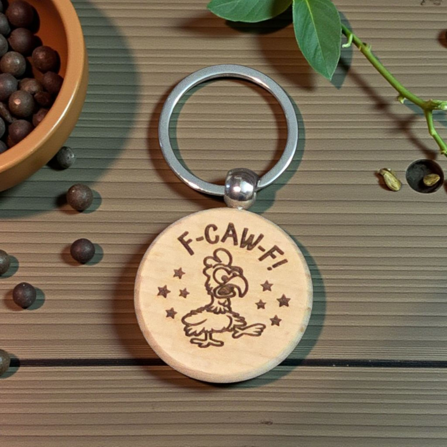 F-CAW-F round keychains chicken