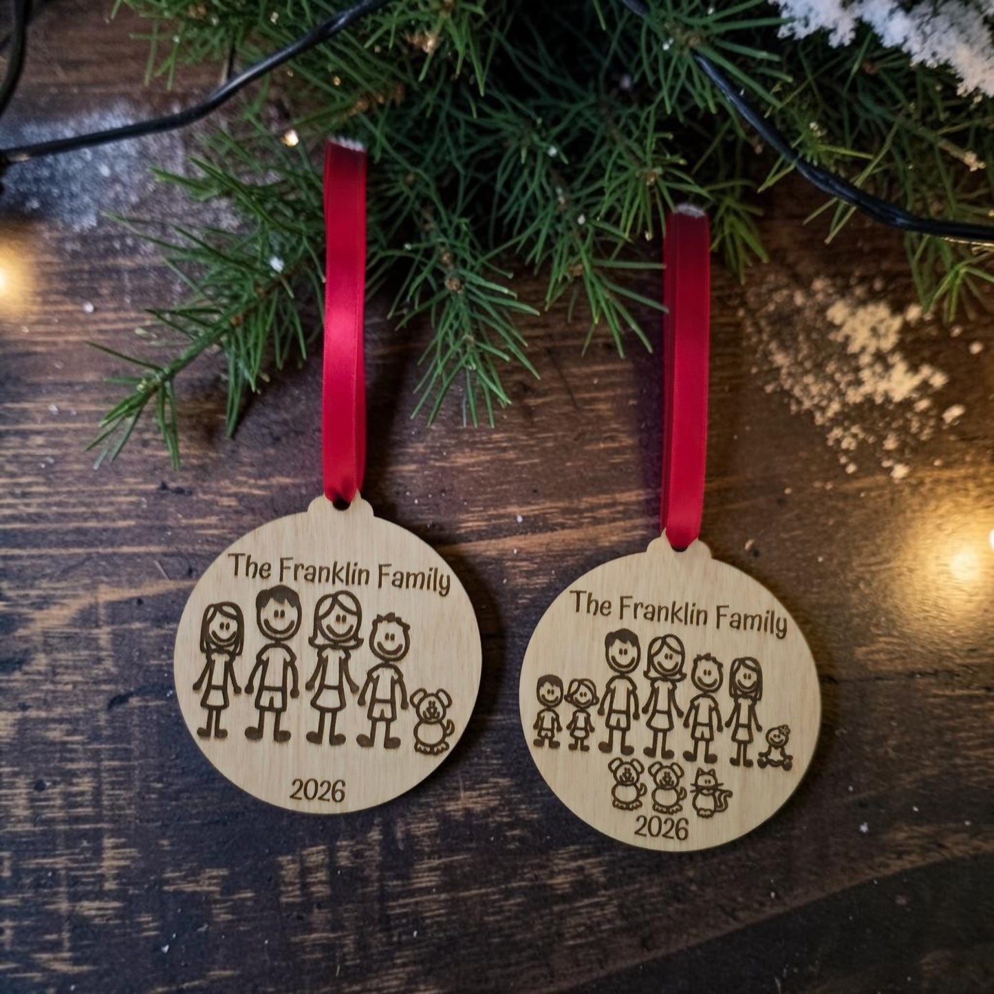 Cartoon stick figure family Christmas Ornament Personalized max 8 people