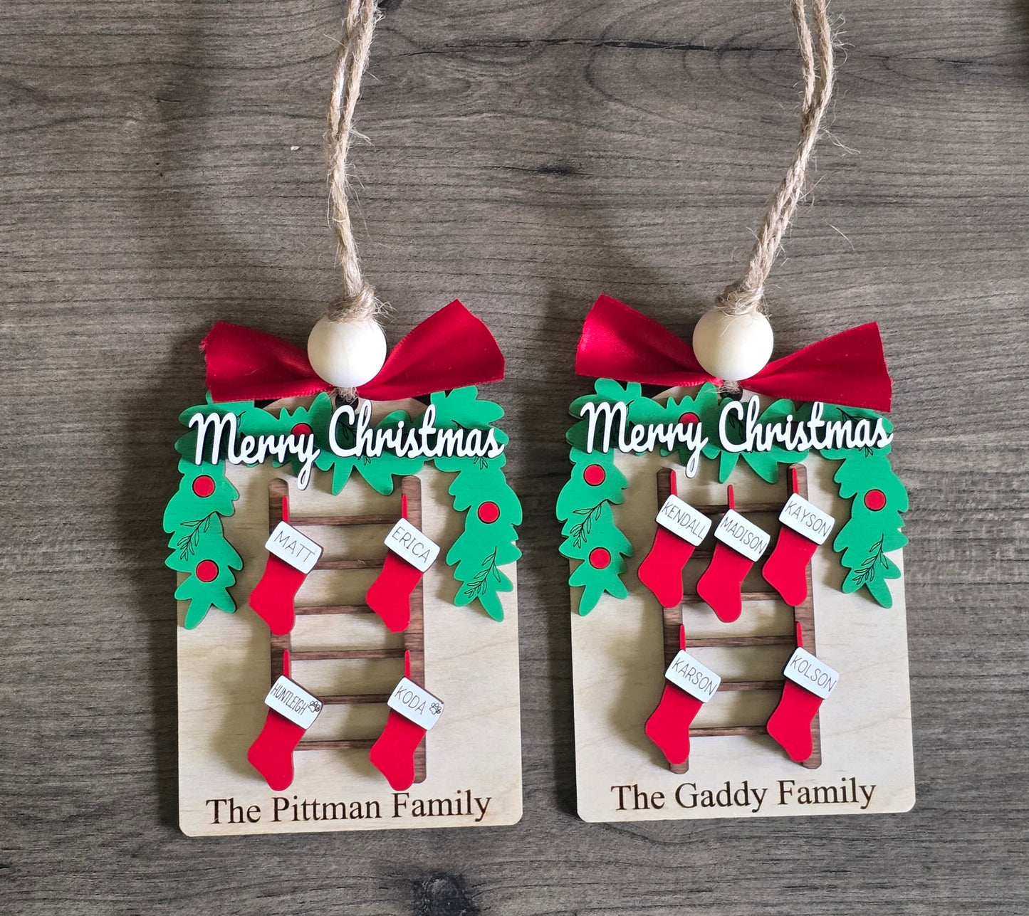 Ladder stocking wreath Merry Christmas Ornament Personalized