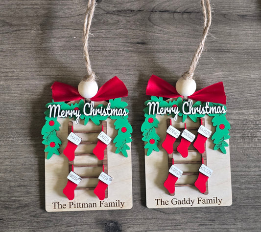 Ladder stocking wreath Merry Christmas Ornament Personalized
