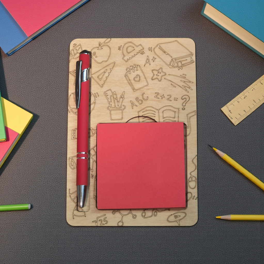 Flower and school theme sticky notepad holder with pen personalized teacher