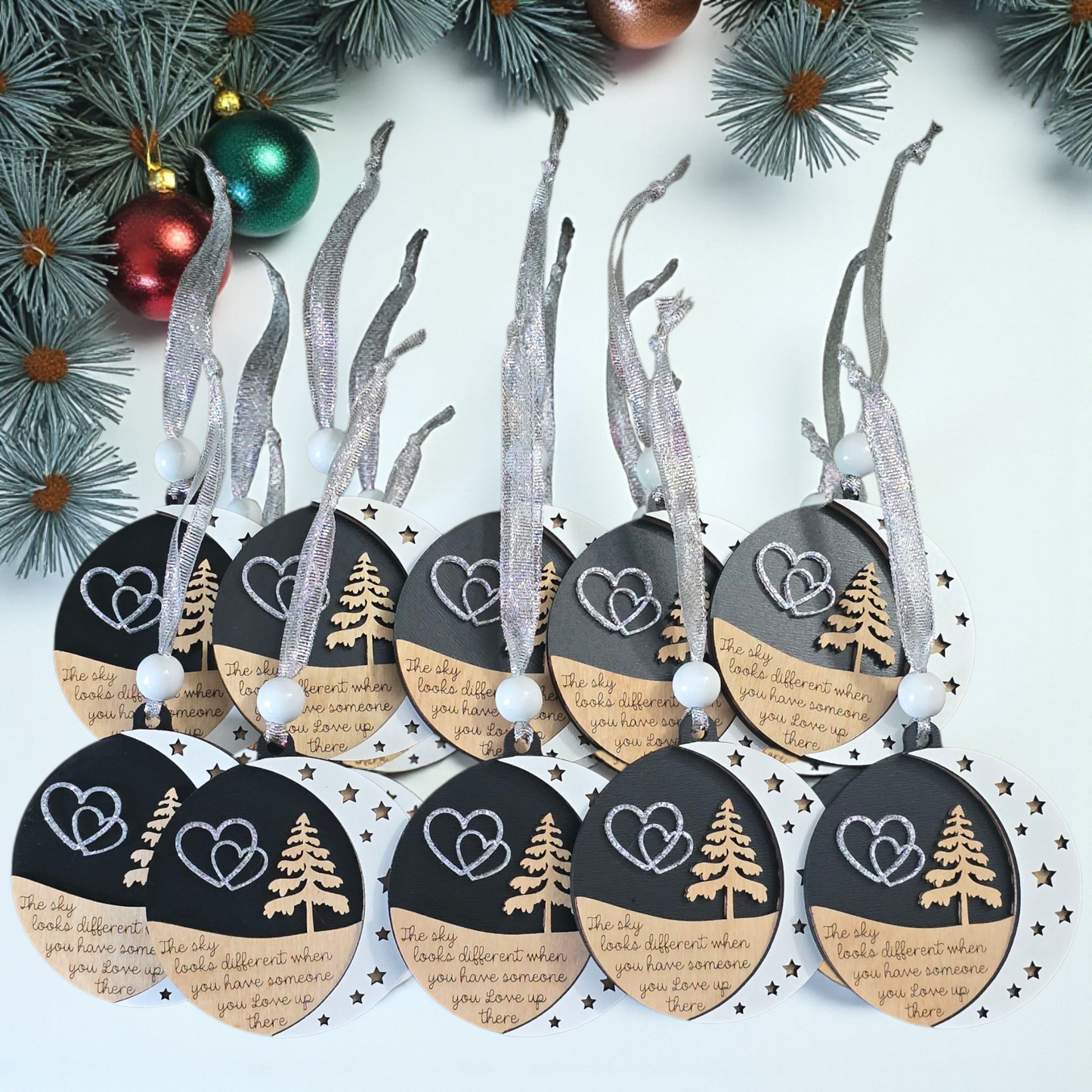 Moon version The sky looks different when you have someone you love up there Memorial Christmas Ornament heart in sky