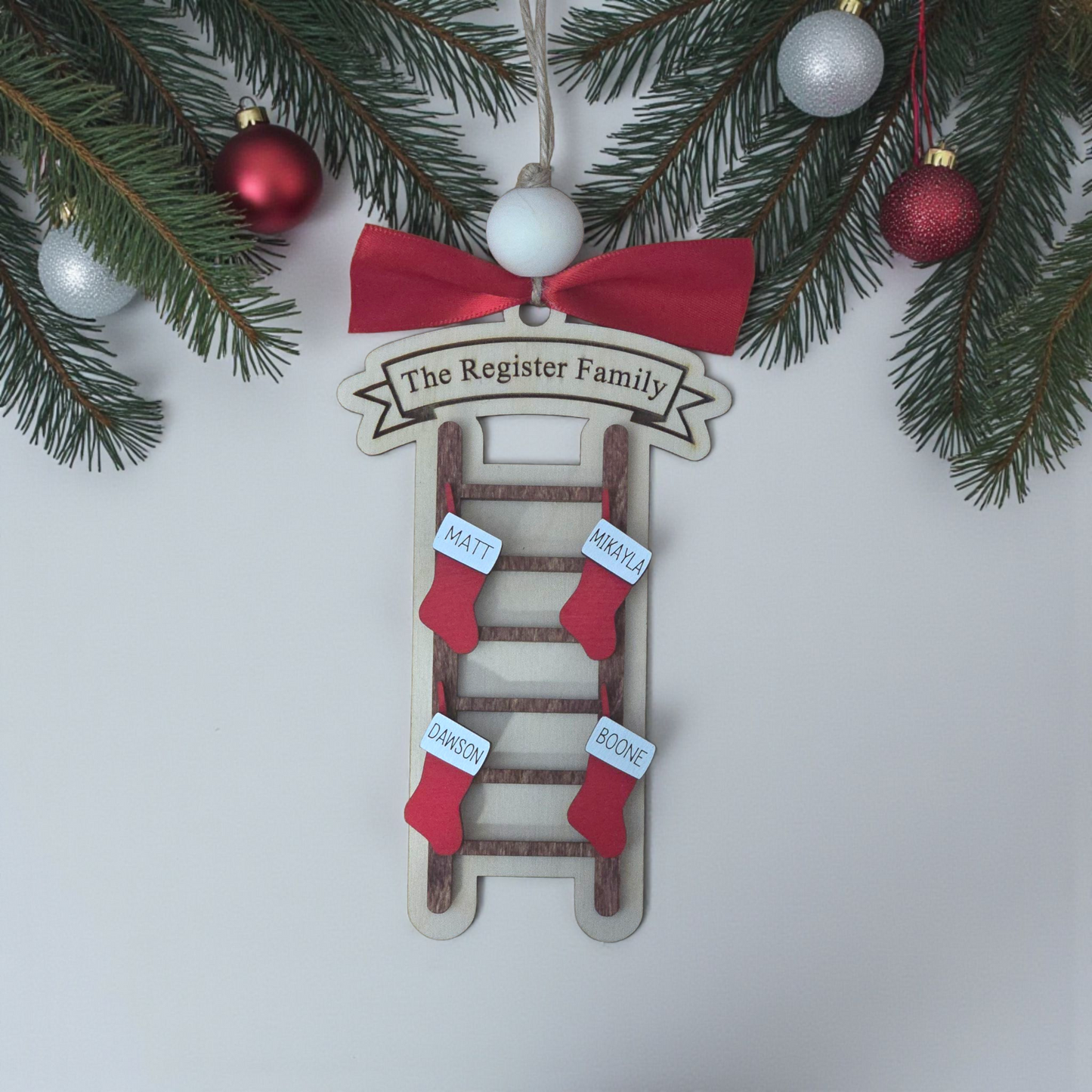 Ladder stocking Christmas Ornament Personalized