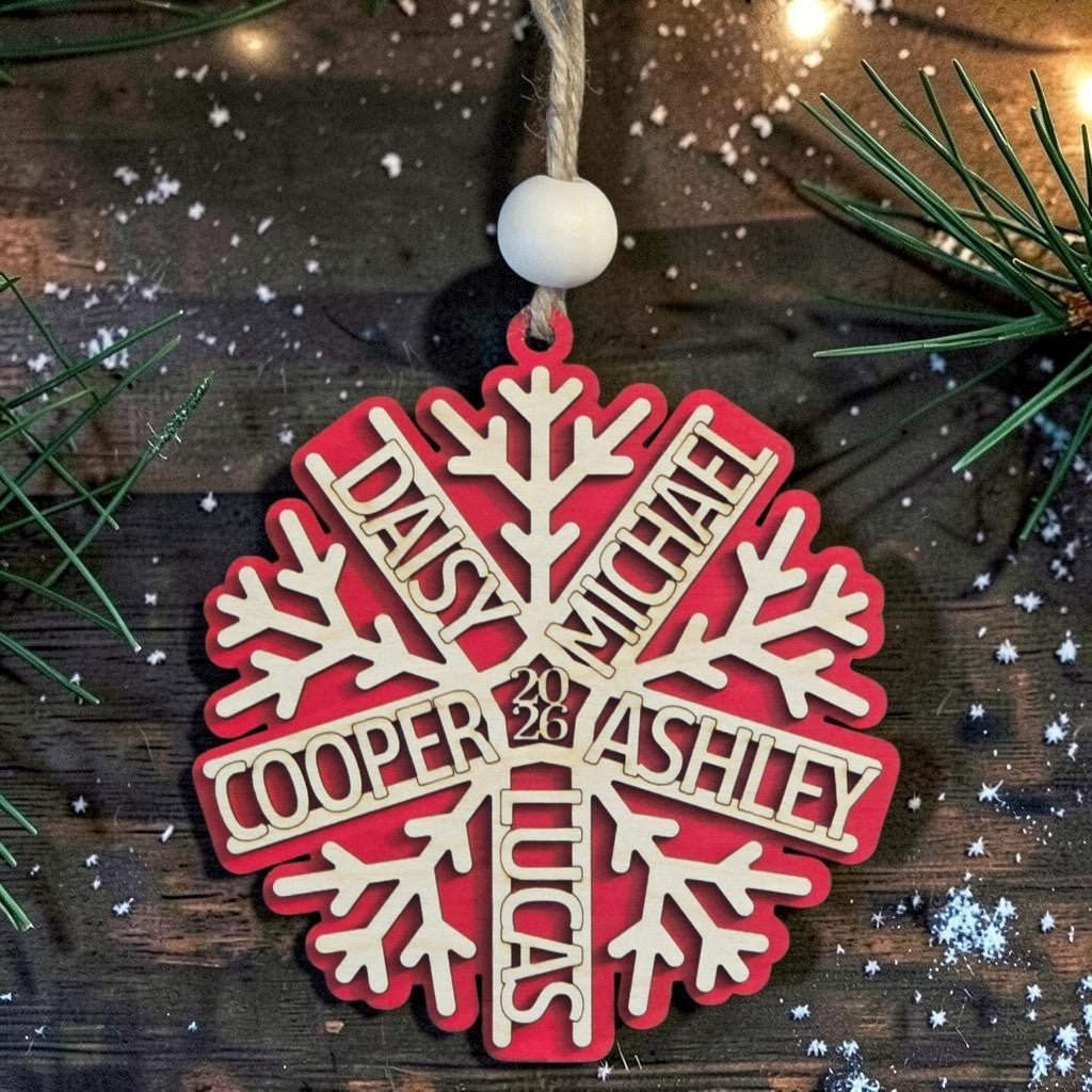 Family Name Snowflake Christmas Ornament Personalized
