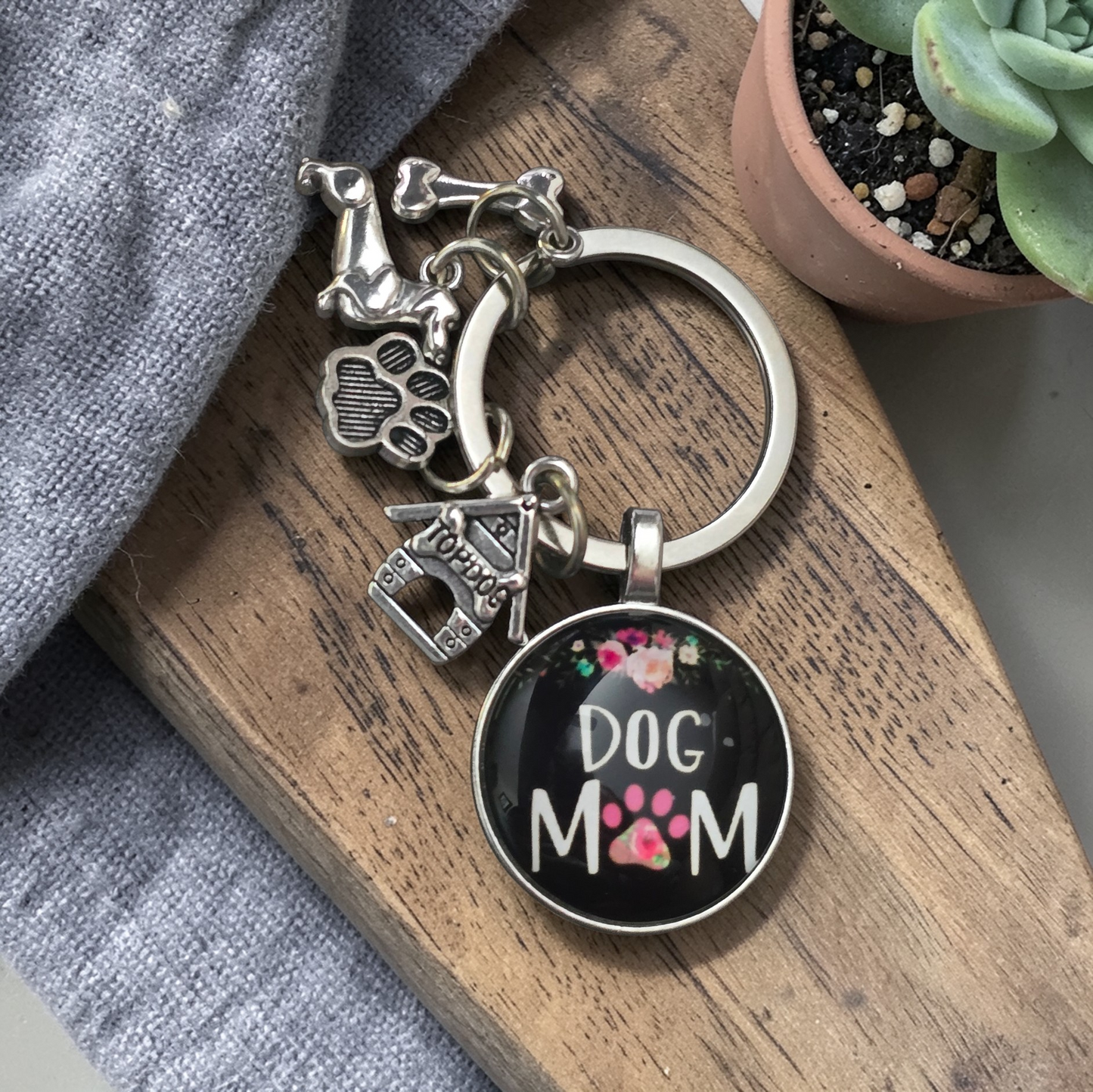 Dog Mom With charms keychain