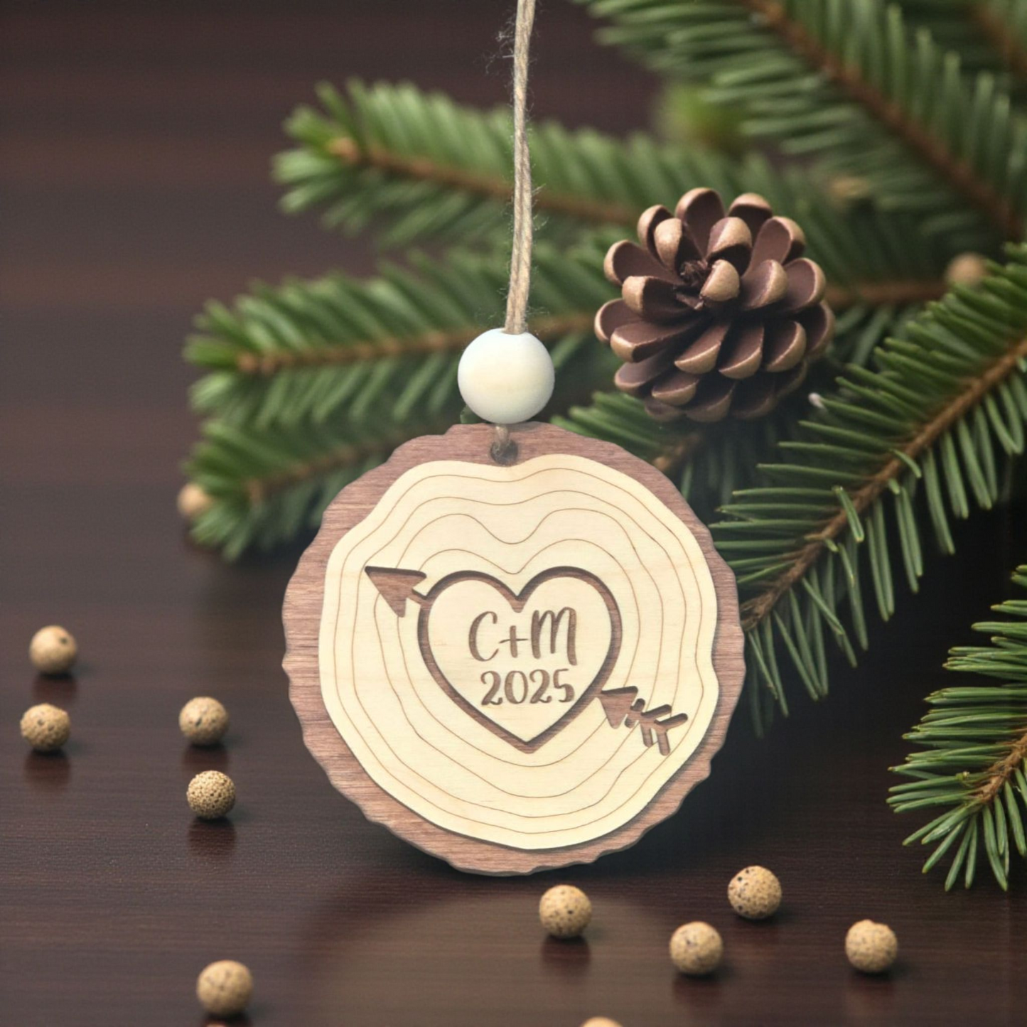 Heart Wood Slice Christmas Ornament Personalized