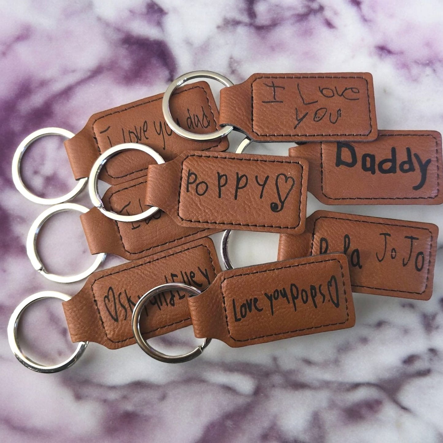 Leatherette Keychain handwriting keychain