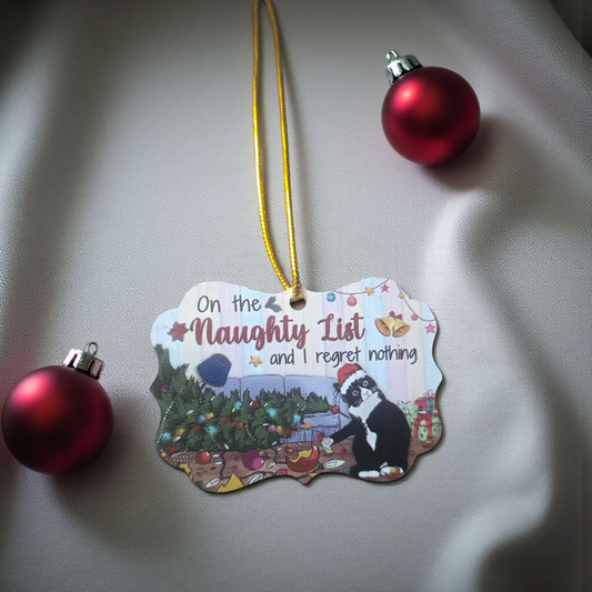 On the naughty list and I regret nothing cat Christmas Ornament