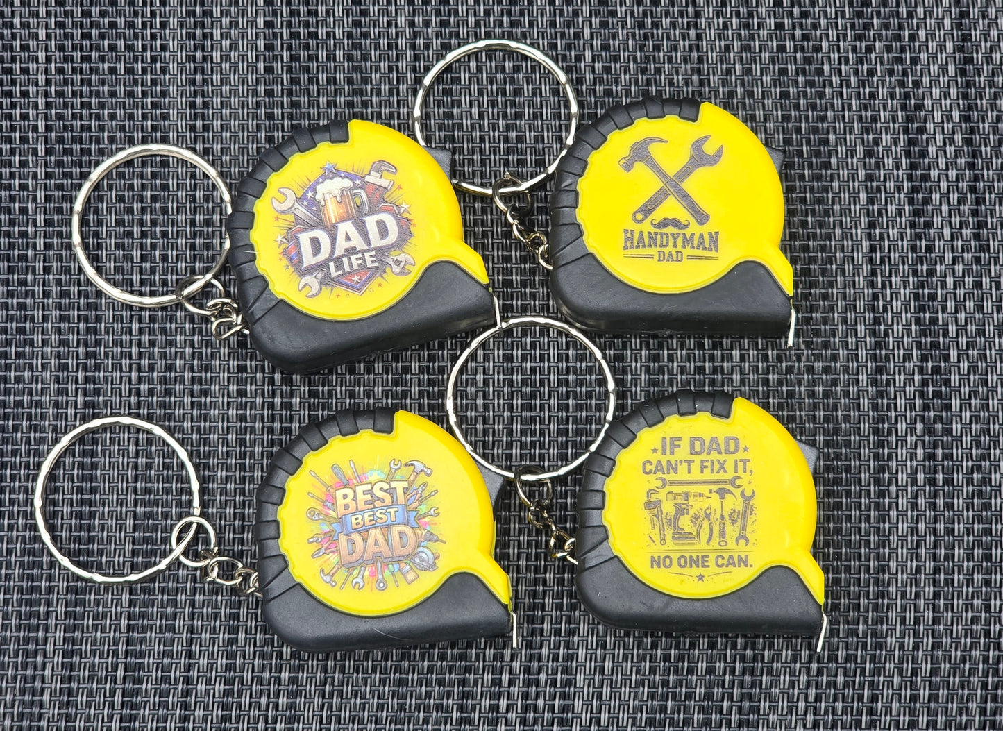 UV printed If Dad can't fix it no one can Father's Day yellow measuring tape small keychain multiple choices