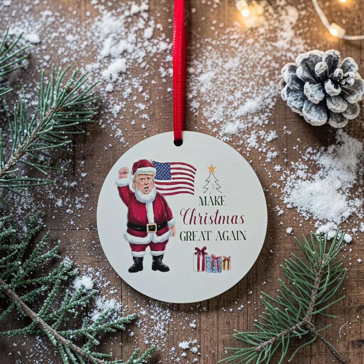 UV printed Make Christmas great again Trump Christmas Ornament