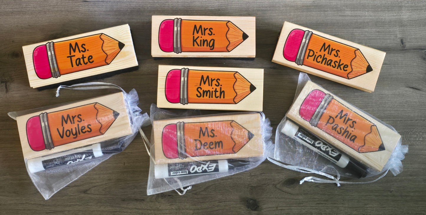 UV printed Teacher Eraser pencil theme Personalized