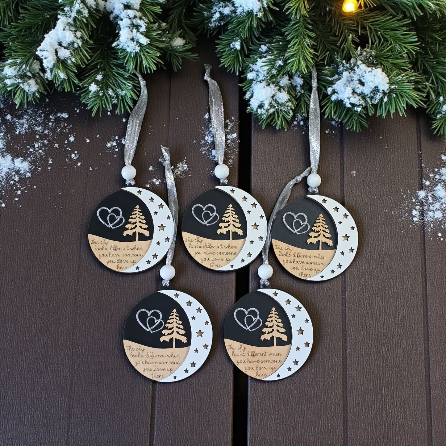 Moon version The sky looks different when you have someone you love up there Memorial Christmas Ornament heart in sky