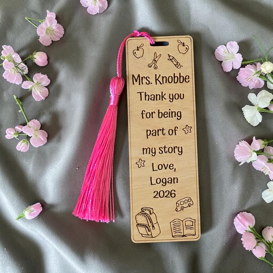 School theme Thank you for being part of my story personalized bookmark