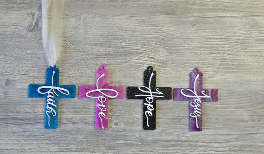 Acrylic Cross with saying car charm or ornament