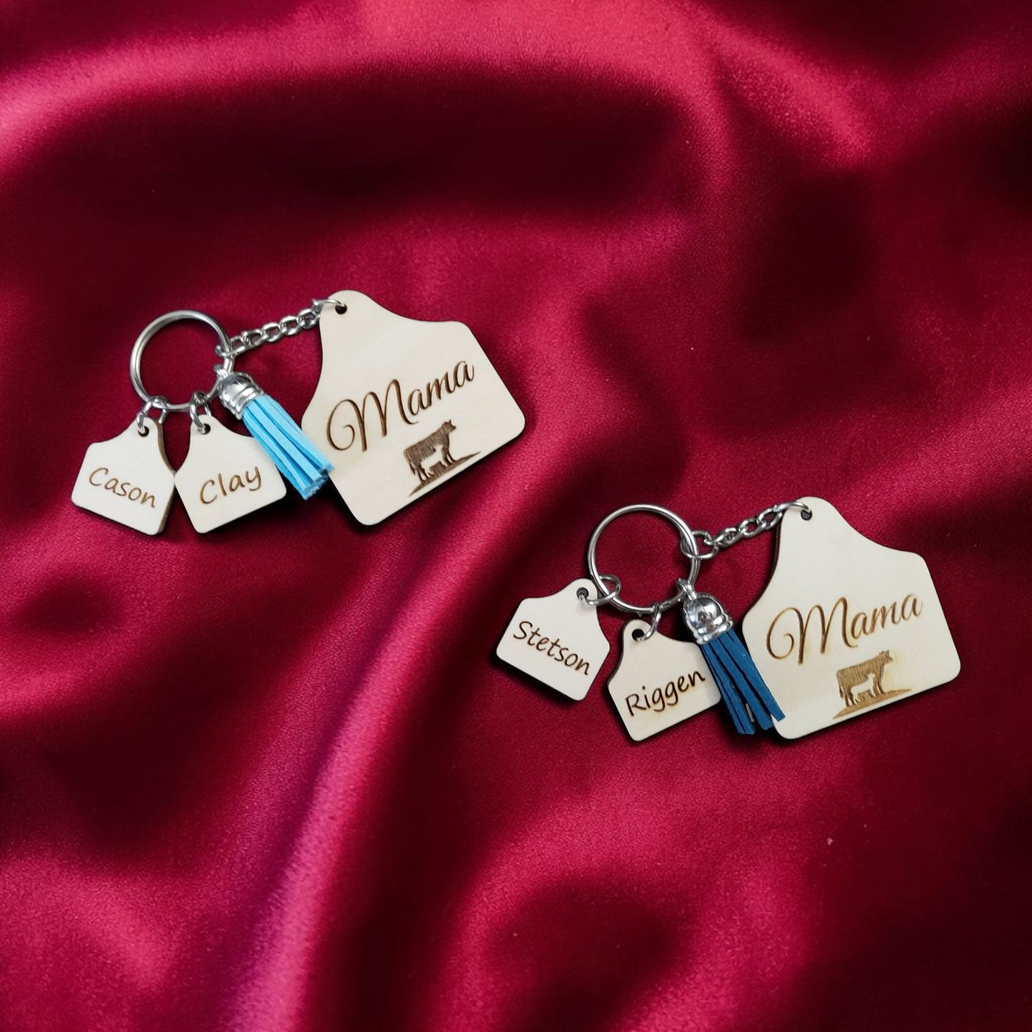 Mama Ear Tag Highland Cow Personalized with kids Keychain