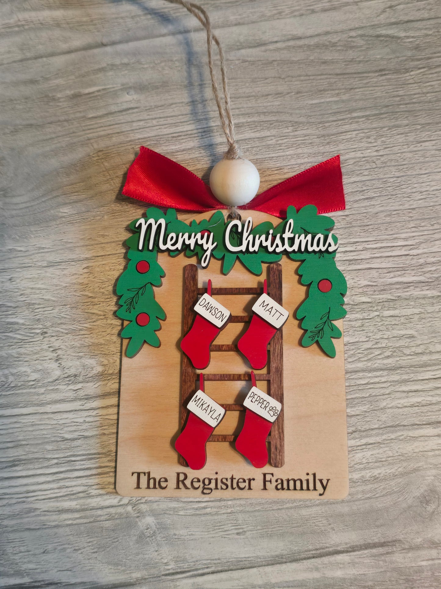 Ladder stocking wreath Merry Christmas Ornament Personalized