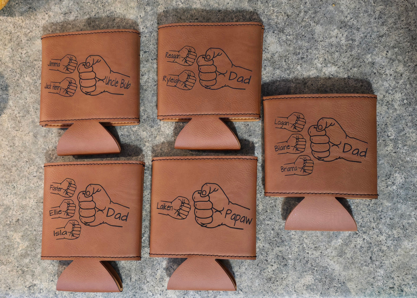 Fist Bump Leatherette Koozies Personalized Father's Day