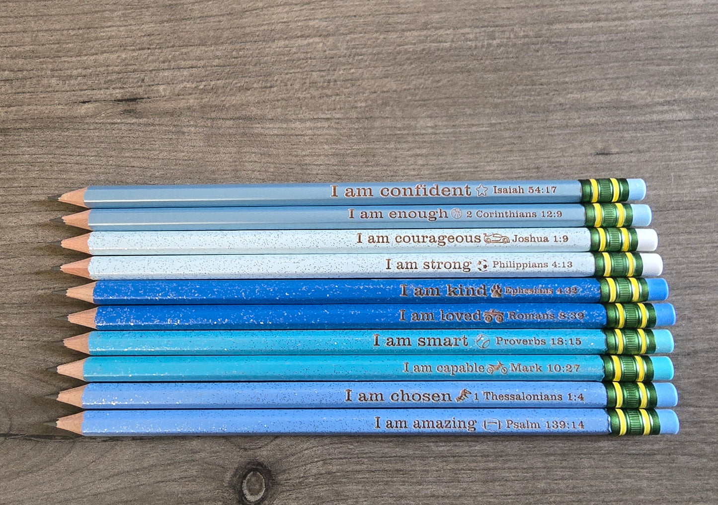 I am School Pencils Pastel, blue glitter, yellow