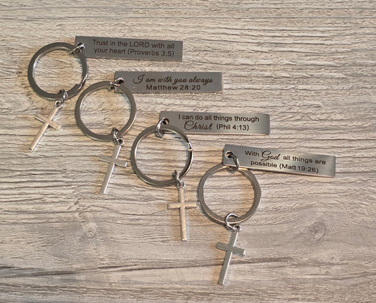 Religious keychain with Cross stainless steel